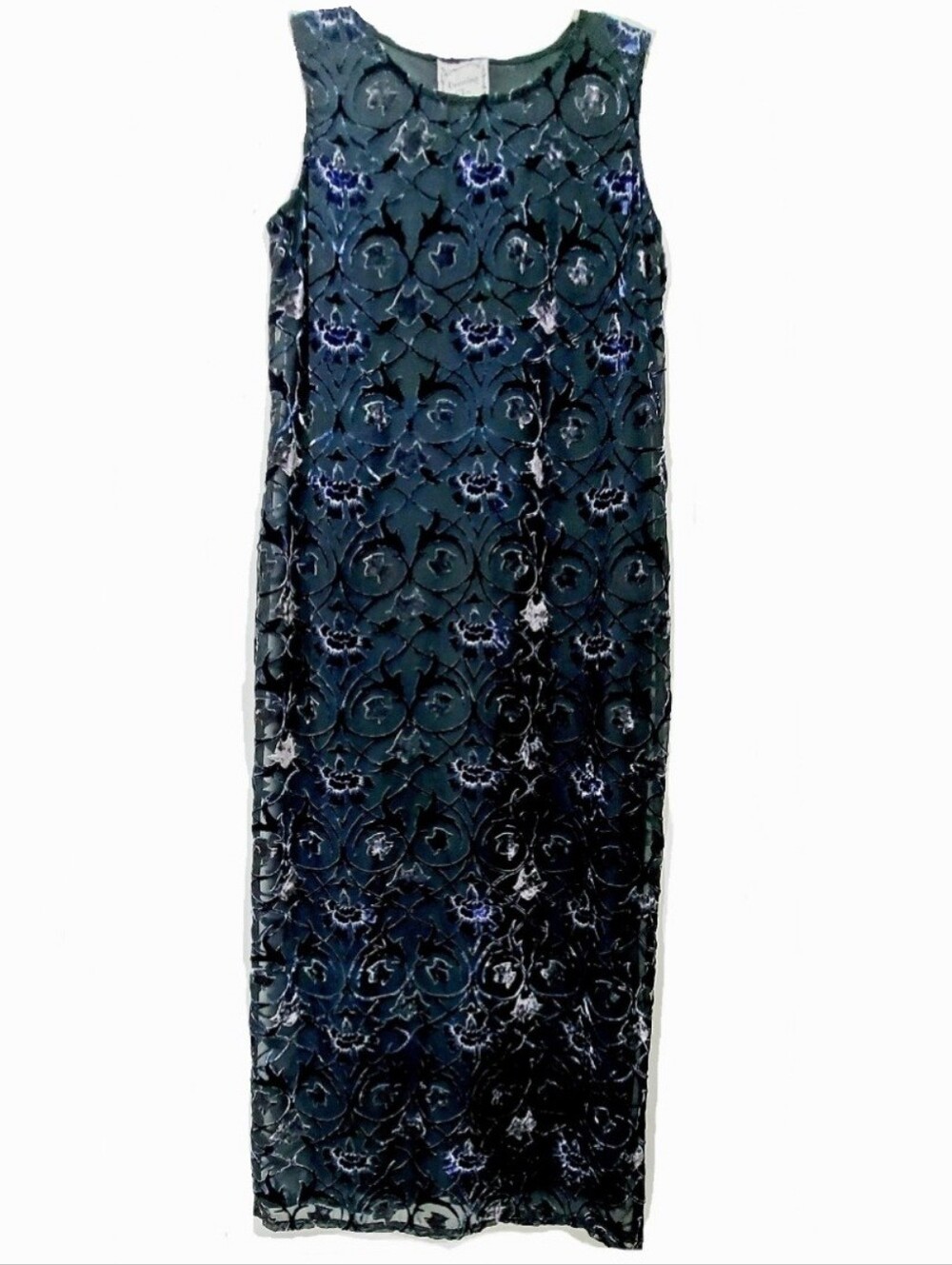 Vintage Dressing Clio Floral Purple Black Burnout Velvet Midi Shift Dress Size M